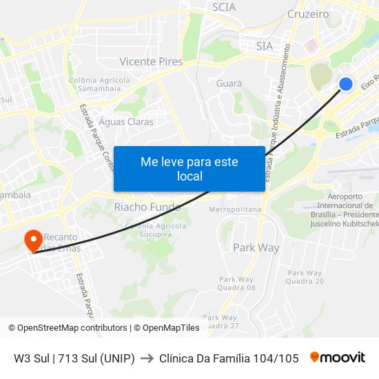 W3 Sul | 713 Sul (Unip) to Clínica Da Família 104/105 map