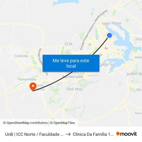UnB | ICC Norte / Faculdade de Direito to Clínica Da Família 104/105 map