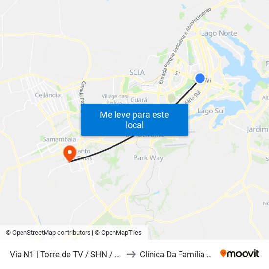 Via N1 | Torre De Tv / Shn / Mcdonald's to Clínica Da Família 104/105 map