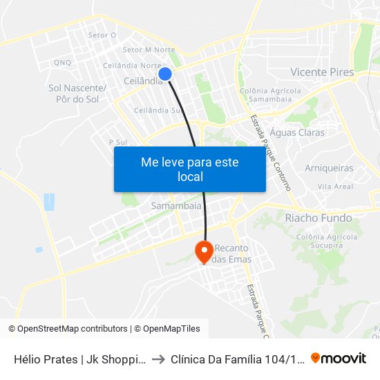 Hélio Prates | Jk Shopping to Clínica Da Família 104/105 map