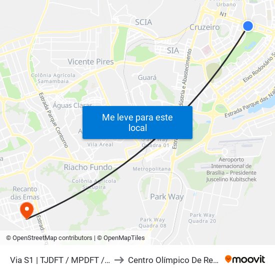 Via S1 | TJDFT / MPDFT / Palácio do Buriti to Centro Olímpico De Recanto Das Emas map