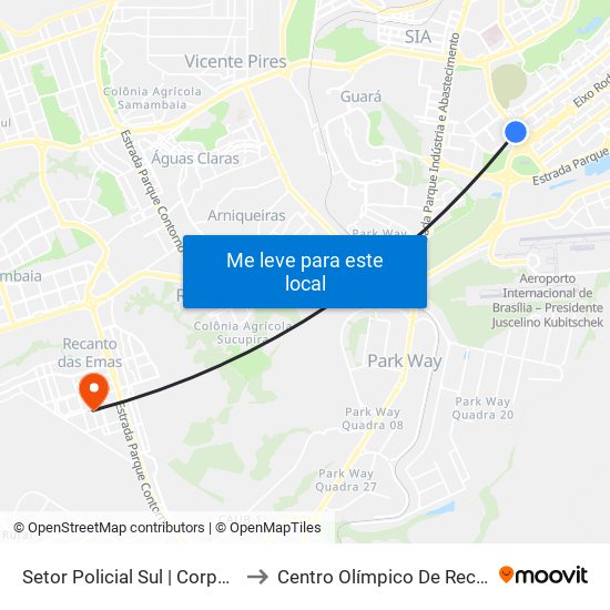 Setor Policial Sul | Corpo De Bombeiros to Centro Olímpico De Recanto Das Emas map