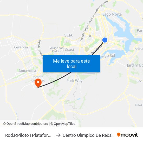 Rod.P.Piloto | Plataforma D (Box 16) to Centro Olímpico De Recanto Das Emas map