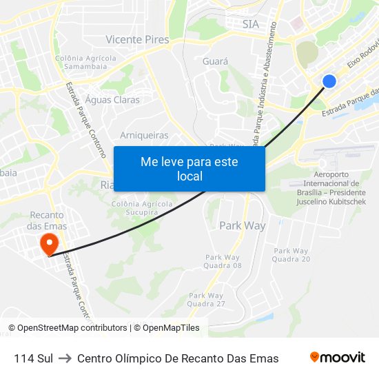 114 Sul to Centro Olímpico De Recanto Das Emas map