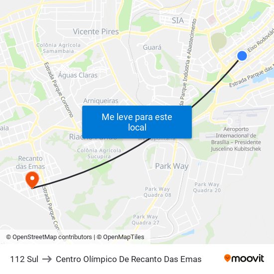 112 Sul to Centro Olímpico De Recanto Das Emas map