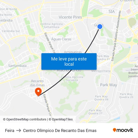 Feira to Centro Olímpico De Recanto Das Emas map