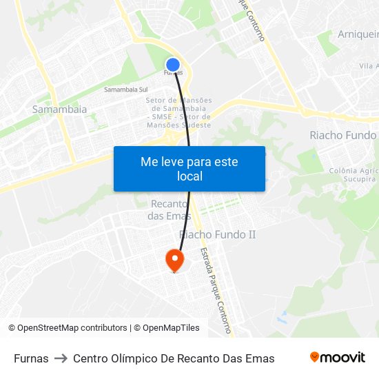 Furnas to Centro Olímpico De Recanto Das Emas map