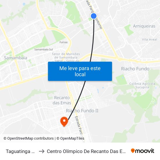 Taguatinga Sul to Centro Olímpico De Recanto Das Emas map