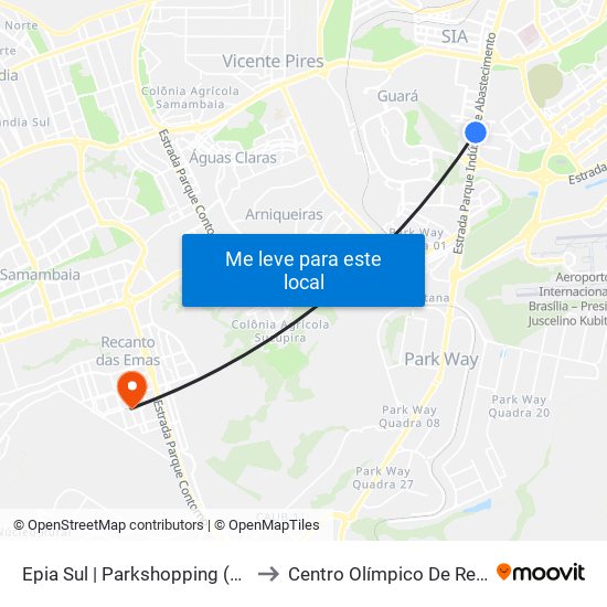 Epia Sul | Parkshopping (Linhas Do Entorno) to Centro Olímpico De Recanto Das Emas map