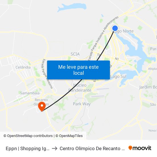 Eppn | Shopping Iguatemi to Centro Olímpico De Recanto Das Emas map