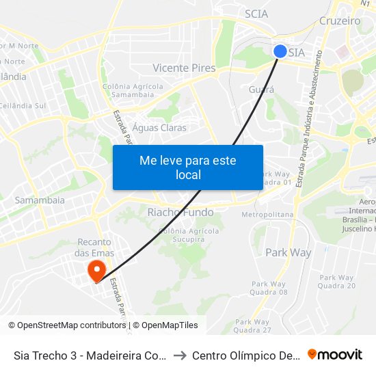 Sia Trecho 3 - Madeireira Comabra/Condor Atacadista to Centro Olímpico De Recanto Das Emas map