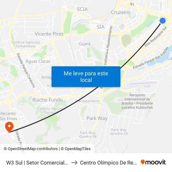 W3 Sul | Setor Comercial Sul / Pátio Brasil to Centro Olímpico De Recanto Das Emas map