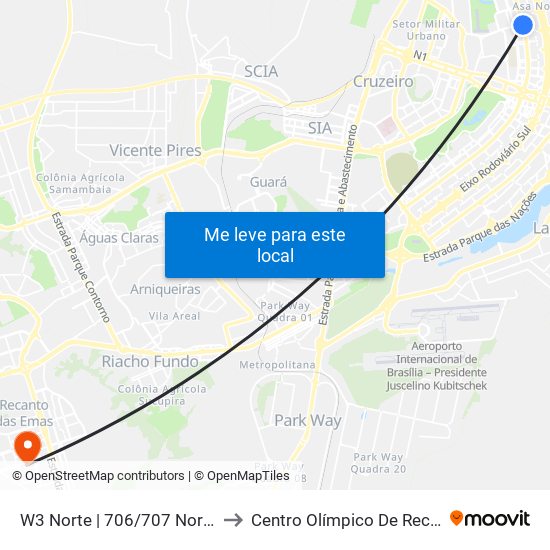 W3 Norte | 706/707 Norte (McDonald's) to Centro Olímpico De Recanto Das Emas map
