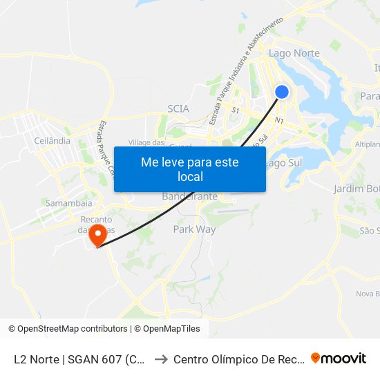 L2 Norte | Sgan 607 (Brasília Medical Center / Cean) to Centro Olímpico De Recanto Das Emas map