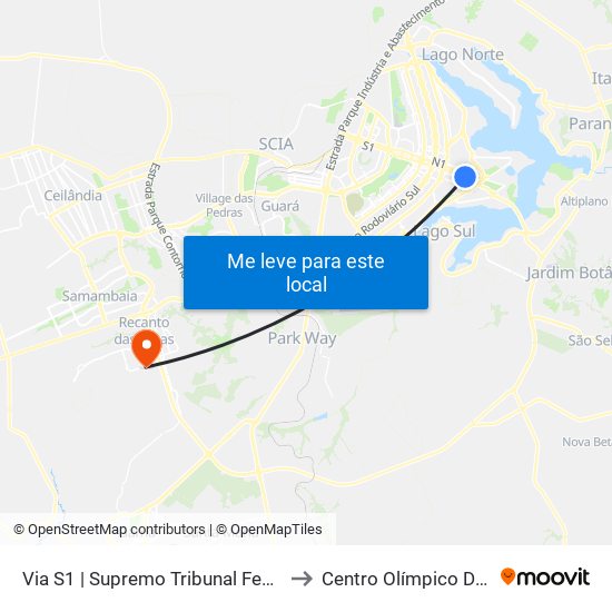 Via S1 | Supremo Tribunal Federal / Praça Dos Três Poderes to Centro Olímpico De Recanto Das Emas map