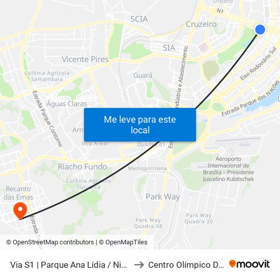 Via S1 | Parque Ana Lídia / Nicolandia / Eixo Ibero-Americano to Centro Olímpico De Recanto Das Emas map