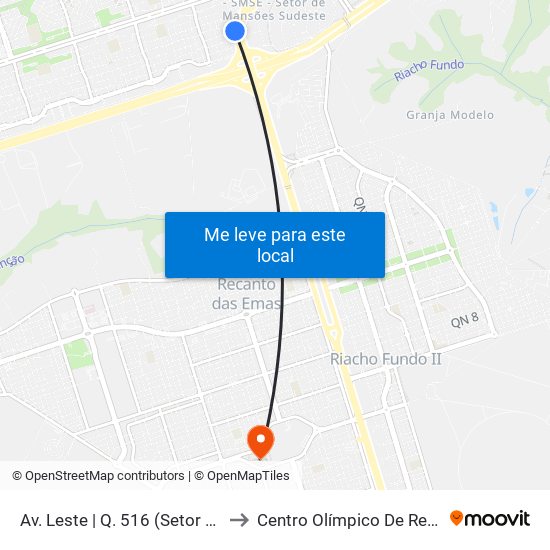 Av. Leste | Q. 516 (Setor De Mansões Q. 5) to Centro Olímpico De Recanto Das Emas map