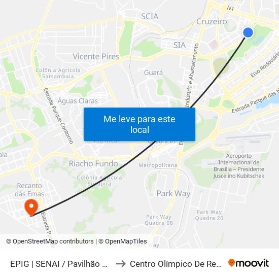 Epig | Senai / Pavilhão Parque Da Cidade to Centro Olímpico De Recanto Das Emas map