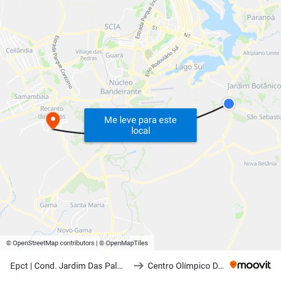 Epct | Cond. Jardim Das Palmeiras (Sentido São Sebastião) to Centro Olímpico De Recanto Das Emas map