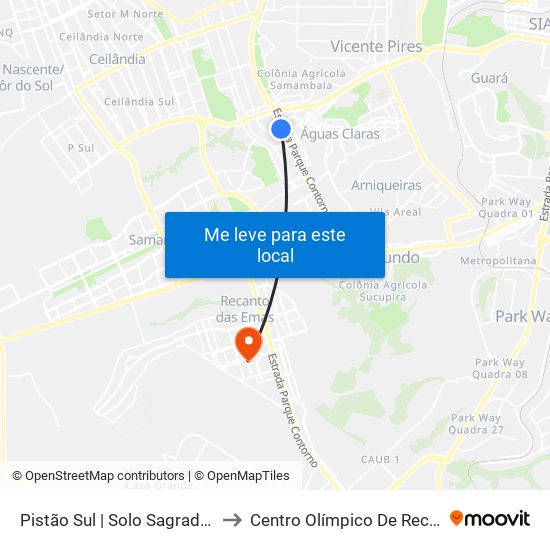 Pistão Sul | Solo Sagrado / Ceub to Centro Olímpico De Recanto Das Emas map