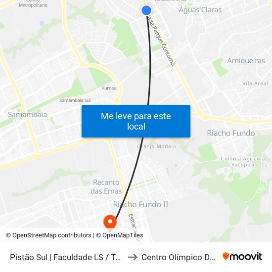 Pistão Sul | Faculdade LS / Taguatinga Shopping / Cobasi to Centro Olímpico De Recanto Das Emas map
