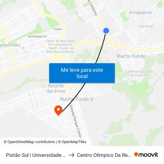 Pistão Sul | Universidade Católica / Estácio to Centro Olímpico De Recanto Das Emas map