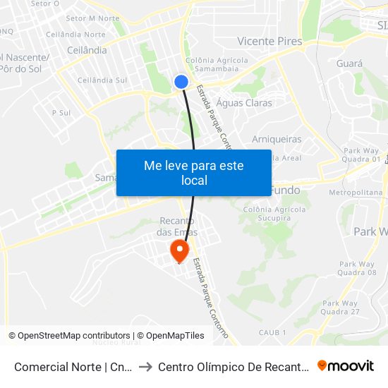Comercial Norte | Cnb 3 (Inss) to Centro Olímpico De Recanto Das Emas map