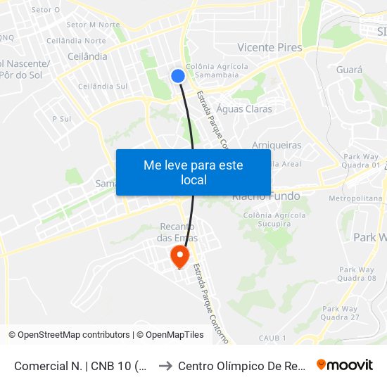 Comercial Norte | Cnb 10 to Centro Olímpico De Recanto Das Emas map