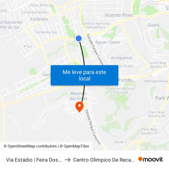 Via Estádio | Feira Dos Importados to Centro Olímpico De Recanto Das Emas map