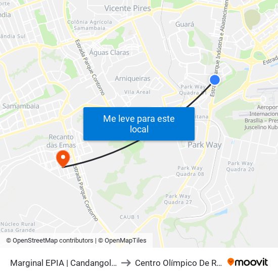 Marginal EPIA Sul | Candangolândia «Oposto» to Centro Olímpico De Recanto Das Emas map