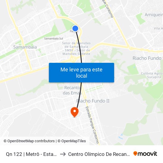 Qn 122 | Metrô - Estação Furnas to Centro Olímpico De Recanto Das Emas map