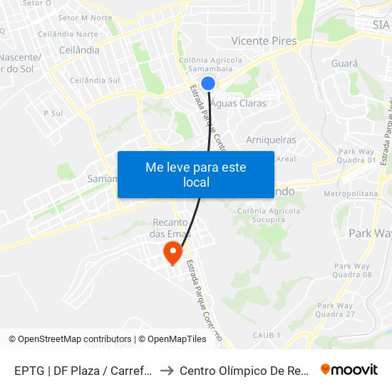 Eptg | Df Plaza / Carrefour / Sam's Club to Centro Olímpico De Recanto Das Emas map