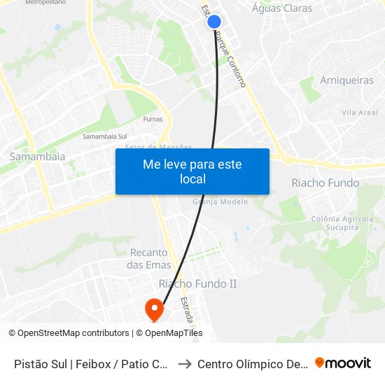 Pistão Sul | Feibox / Patio Capital / Assaí / Leroy Merlin to Centro Olímpico De Recanto Das Emas map