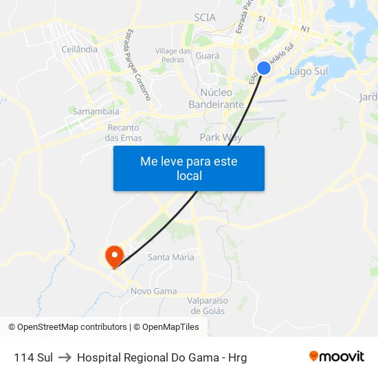 114 Sul to Hospital Regional Do Gama - Hrg map