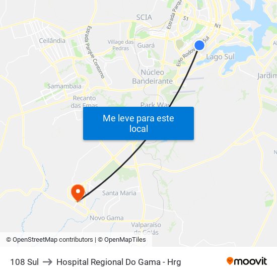 108 Sul to Hospital Regional Do Gama - Hrg map