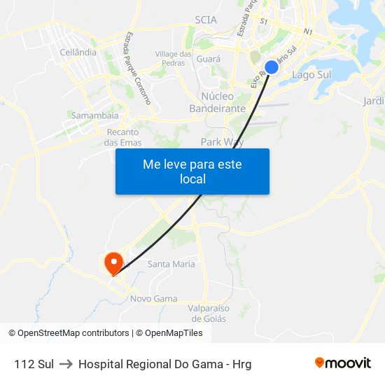 112 Sul to Hospital Regional Do Gama - Hrg map