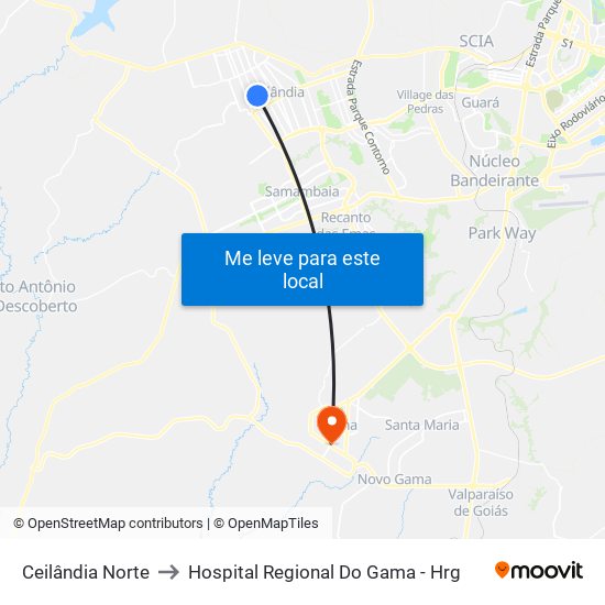 Ceilândia Norte to Hospital Regional Do Gama - Hrg map