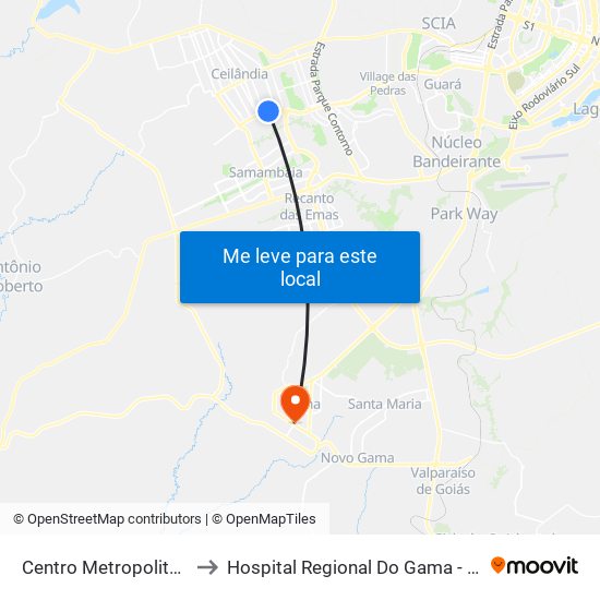 Centro Metropolitano to Hospital Regional Do Gama - Hrg map