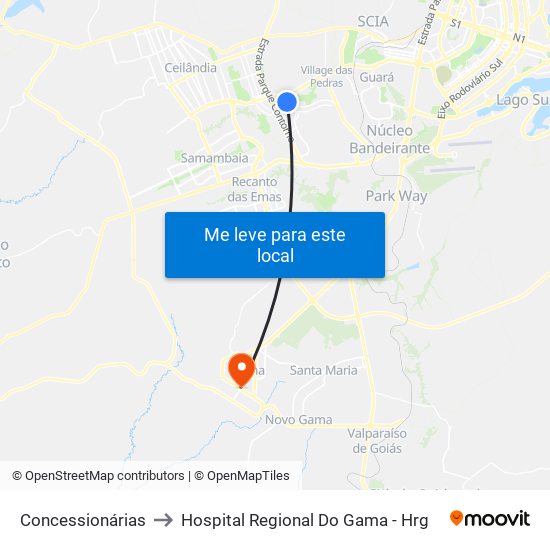 Concessionárias to Hospital Regional Do Gama - Hrg map