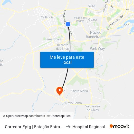 Corredor Eptg | Estação Estrada Parque (Sentido Tag.) to Hospital Regional Do Gama - Hrg map