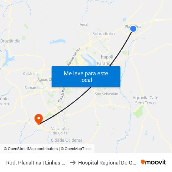 Rod. Planaltina | Linhas Circulares to Hospital Regional Do Gama - Hrg map