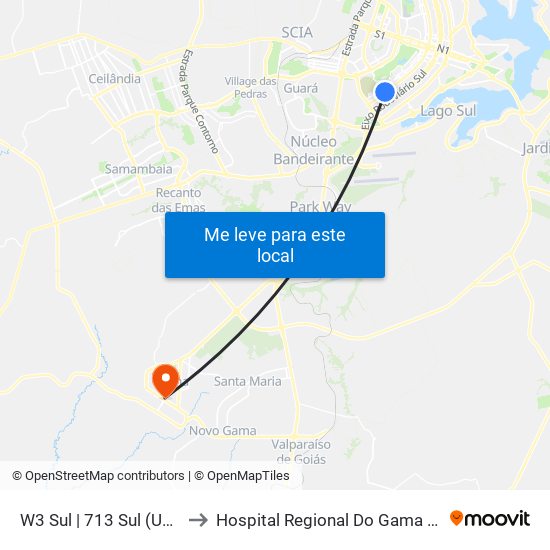 W3 Sul | 713 Sul (Unip) to Hospital Regional Do Gama - Hrg map