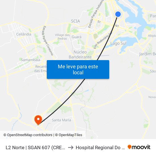 L2 Norte | Sgan 607 (Brasília Medical Center / Cean) to Hospital Regional Do Gama - Hrg map