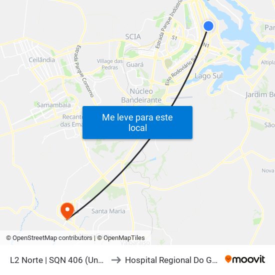 L2 Norte | Sqn 406 (Unb / Odonto Hub) to Hospital Regional Do Gama - Hrg map