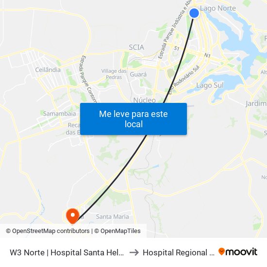 W3 Norte | Hospital Santa Helena / Santa Lúcia Norte to Hospital Regional Do Gama - Hrg map