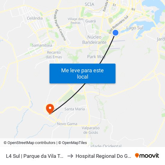 L4 Sul | Parque Da Vila Telebrasília to Hospital Regional Do Gama - Hrg map