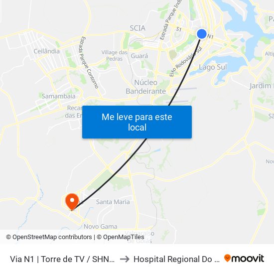 Via N1 | Torre De Tv / Shn / Mcdonald's to Hospital Regional Do Gama - Hrg map