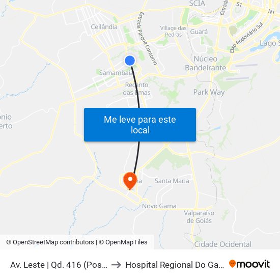 Av. Leste | Qd. 416 (Posto Shell) to Hospital Regional Do Gama - Hrg map