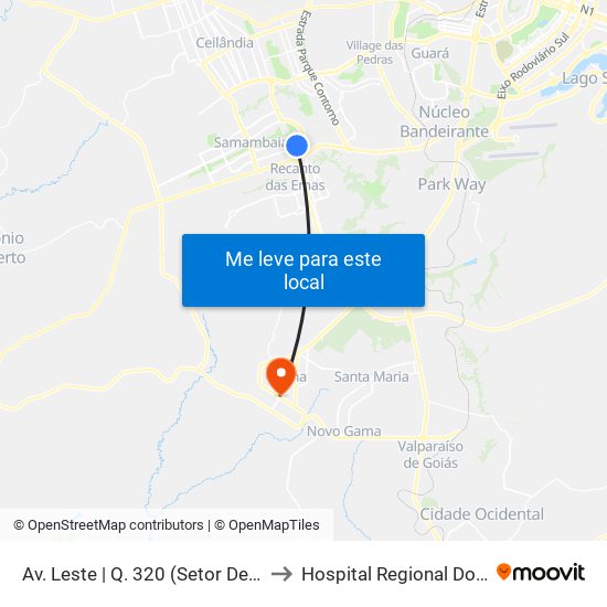 Av. Leste | Q. 320 (Setor De Mansões Q. 3) to Hospital Regional Do Gama - Hrg map