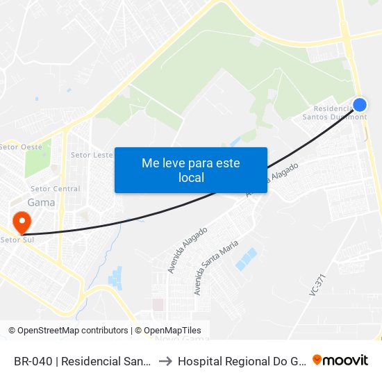 Br-040 | Residencial Santos Dumont to Hospital Regional Do Gama - Hrg map